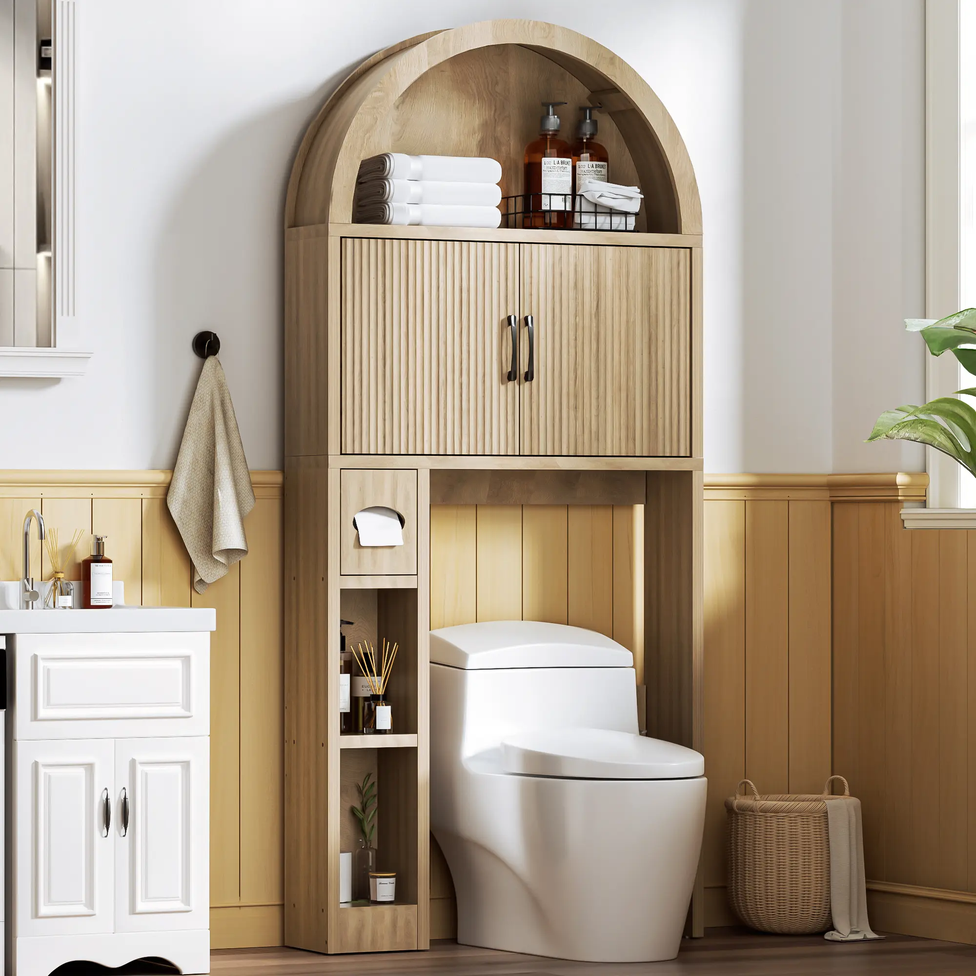 Wood 30.5"L × 7.7"W × 67.7"H-With tissue holder