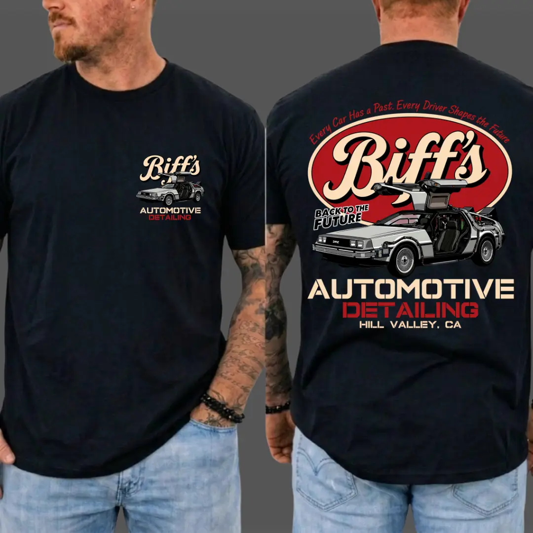 " Back to the Future " DeLorean Graphic Shirt, Stylish Short Sleeve Tee for Fans of Classic Movies, Classic 80s Graphic Tee, Gift For Drivers, MADE IN USA