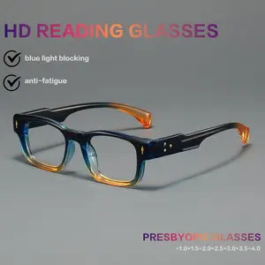 Unisex Fashion Retro Square Rivet Frame Reading Glasses, High Definition Glasses, Square Frame Eyeglasses, +1.0 to +4.0 Strength, Non-Prescription Lenses, Lightweight Durable Eyewear