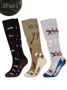 Women's Knee-High Socks, High-Top Comfortable Soft Outdoor Sports Socks, Animal Party Cartoon Riding Socks, Horse Enthusiast Socks, Y2K Style