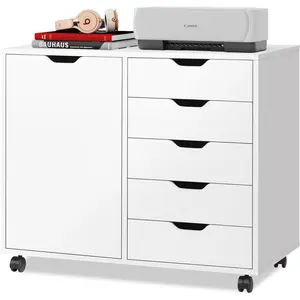 Mobile Wood File Cabinet with Adjustable Shelf - Rolling Printer Stand & Storage Drawers for Home Office