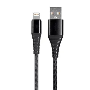 Monoprice Premium Ultra Durable Nylon Braided Apple MFi Certified Kevlar-Reinforced Lightning to USB-A Charging Cable - 3ft Black Mobile Cellphone Smartphone Devices Colorful Connector Connection Aluminum
