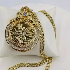 Centenario with horses cuban link chain 24"inches gold-plated