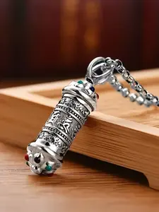 Vintage Style Pendant Necklace, Charm Necklace, Openable Engraving Ashes Holder, Resin Enameled Copper Silver Color Jewelry for Men Women