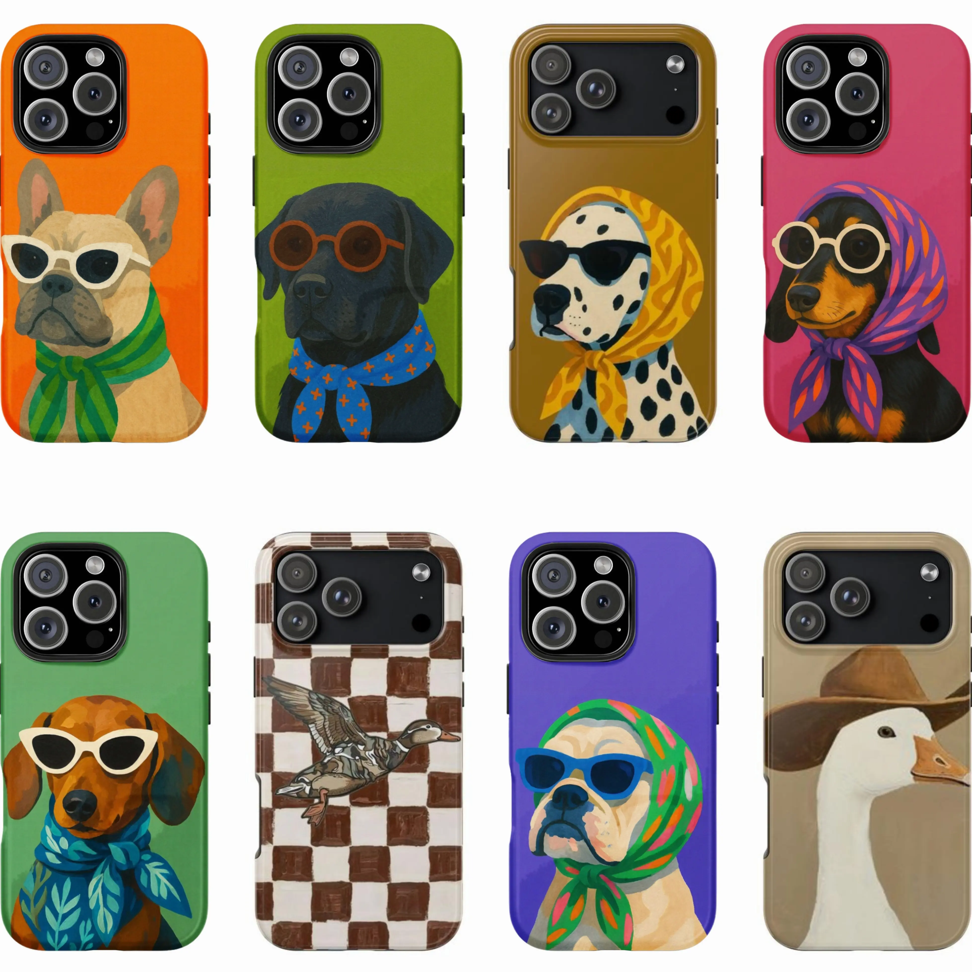 Durable Rubber Gloss Polycarbonate Cellphone Case Shell - Retro Dalmatian, Checkerboard Duck, Cowboy Goose Art - Cute Western Cottagecore Phone Cover for iPhone 17-11, SE & Samsung Galaxy Series - Wireless Protection, Christmas Cute Accessories Gift