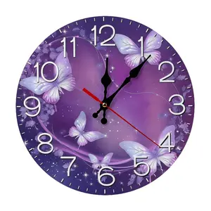 10-12 Inch Wooden Translucent Star-Flower Magical Purple Butterfly Wall Decor Clock, Silent Non-Ticking Whimsical Fantasy Design, Battery Not Included, Perfect Gift For Butterfly Lovers, Girls Room