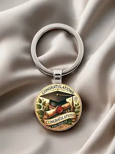 Graduation Glass Keychain, Congratulations Grad Design, Perfect Gift for Graduates & Teachers, Cute Round Souvenir Accessory
