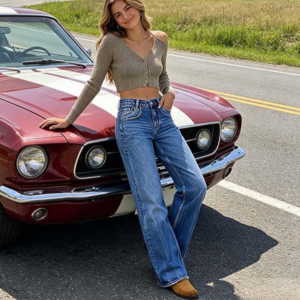 European & American Women's Jeans | High-Street Streetwear Loose Wide Leg Straight Denim Pants