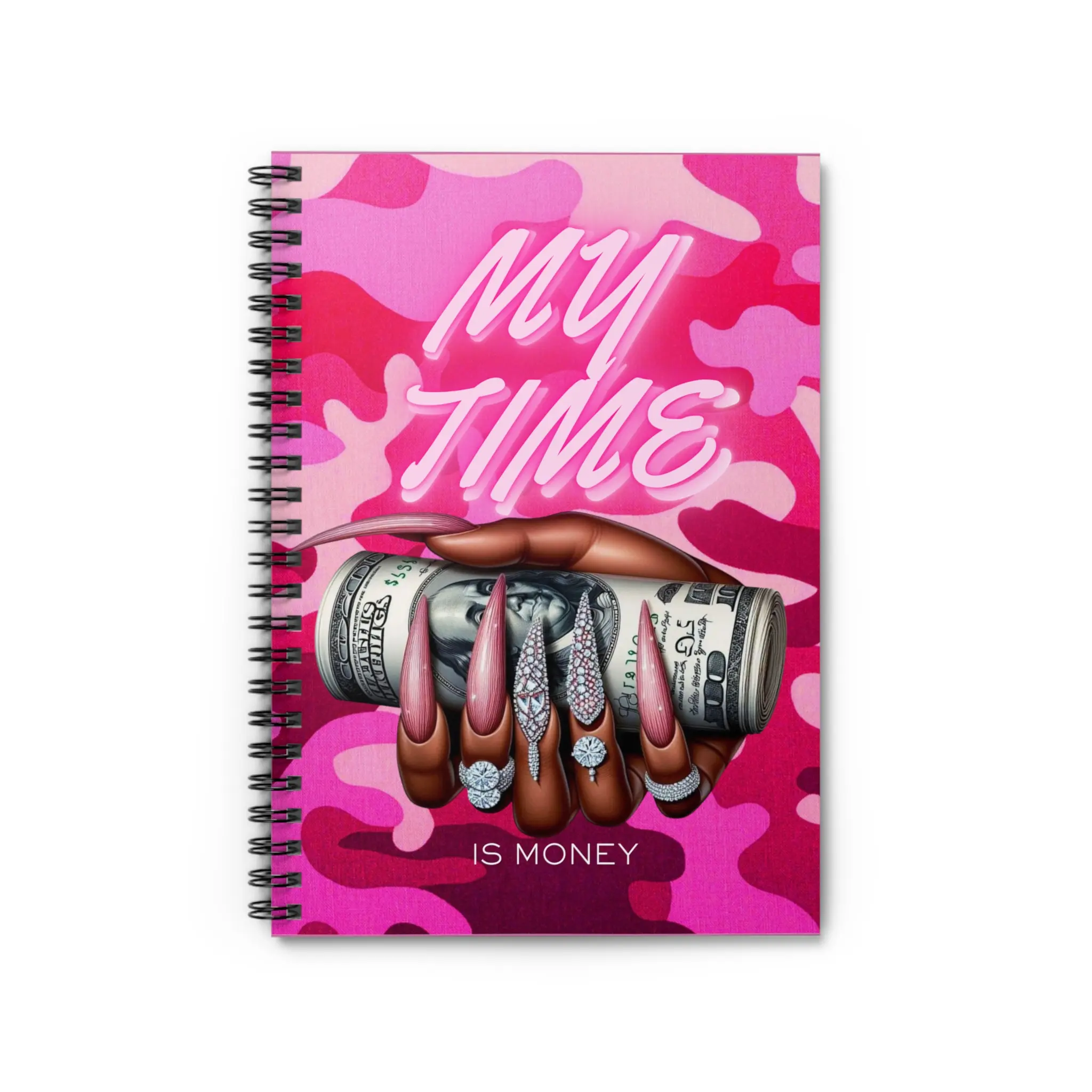 My Time is Money Spiral Notebook | Pink Camo, Nail Art Money Roll