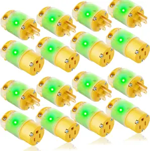 8 Set Lighted Plug and Connector Set Straight  Cord End Replacement 15A 125V Compatible with NEMA 5-15P 5-15R 2 Pole 3 Wire Grounding Extension Cord Replacement Ends(Yellow)