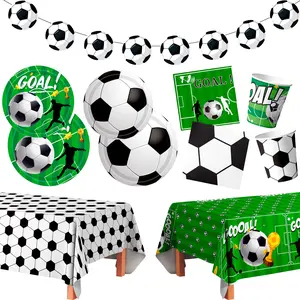 Soccer Party Tableware, Soccer Birthday Tableware Set, Coccer Plates and Napkins Table Cloth, Soccer Decoration Banner etc Soccer Theme Party Tableware for Soccer Birthday Party Decorations Supplies