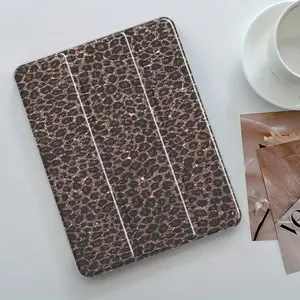 Glittery Brown Leopard Print Protective iPad Case, Tablet Cover, Tablet Casing, Transparent Acrylic Hard Back Panel With Pencil Slot, Scratch-resistant Ultra-thin, Shock-resistant, Suitable for All iPad models, offices, schools, and homes