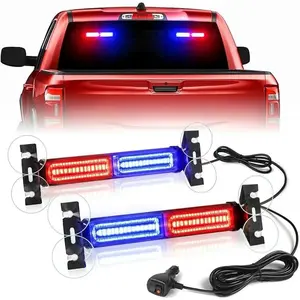 Red Blue 2-in-1 Car Front Windshield Warning Lamp Bar Suction Cup Emergency Strobe Flashlight Traffic Police Light For Car Truck