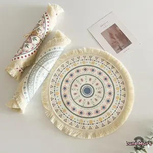 Set of 4 Round Placemats 13 Inch Table Mats Boho Cotton Woven Mandala Tassels Heat Proof Washable Circle Place Mat for Kitchen Dining Wedding Farmhouse Home Decoration Colorful-4pcs