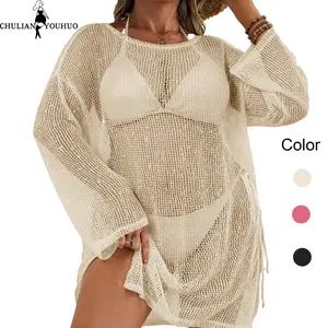 chulianyouhuo Womens Plus Size Swimsuit Crochet Cover Up Sexy Boat Neck Bathing Suit Summer Beach Kaftan Dress 2026 Swimwear Coverups