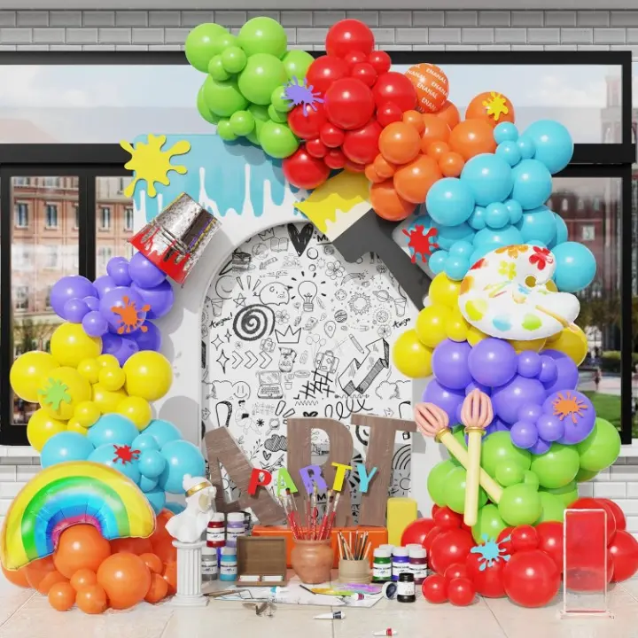 163-Piece Art Paint Balloon Garland Kit Rainbow Balloons & Palette Foil for Birthday & Baby Shower
