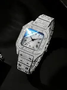 Unisex Silver Color Stainless Steel Watch, Square Roman Quartz Dial, Quartz Movement, Casual Business Style, Perfect for Daily Wear, Parties, Vacations, Perfect Gift