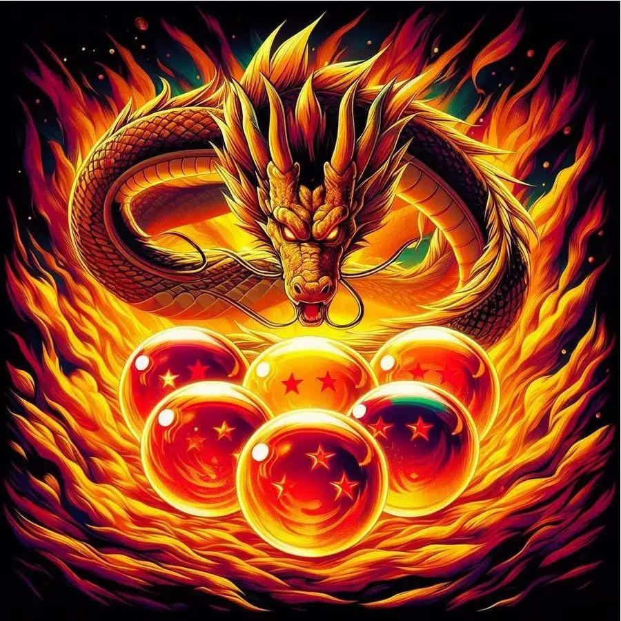 5D DIY Full Drill Round Diamond Painting - Diamond Art Painting Kit Dragon, Flame, Dragon Ball Mosaic, Canvas - DIY Wall Decor, Home Wall Decoration, Suitable for Halloween and Christmas, Birthday and Anniversary Gifts