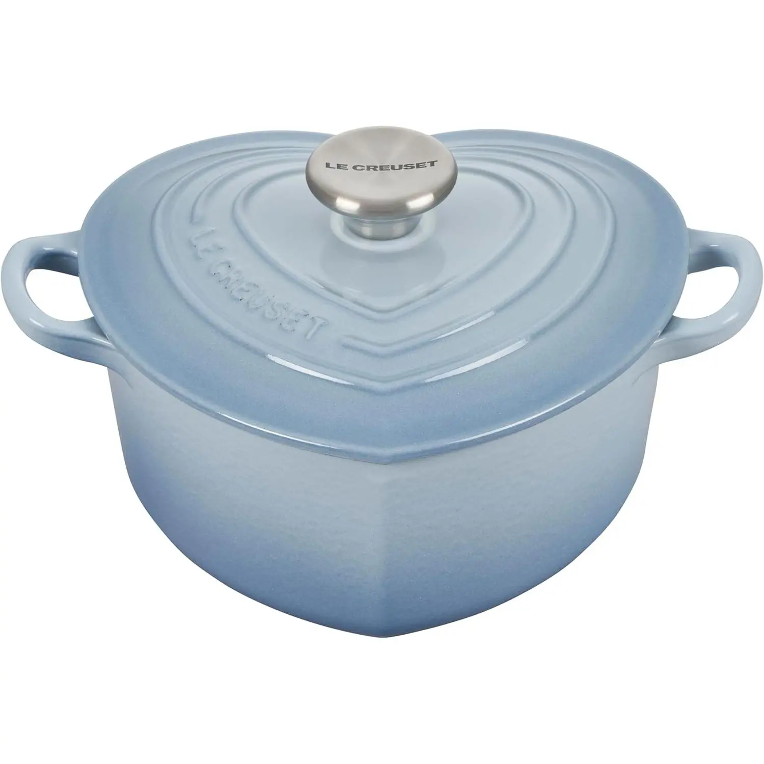 Le Creuset Signature Enameled Cast Iron Figural Heart Cocotte, 2 Quart, Coastal Blue with Stainless Steel Knob
