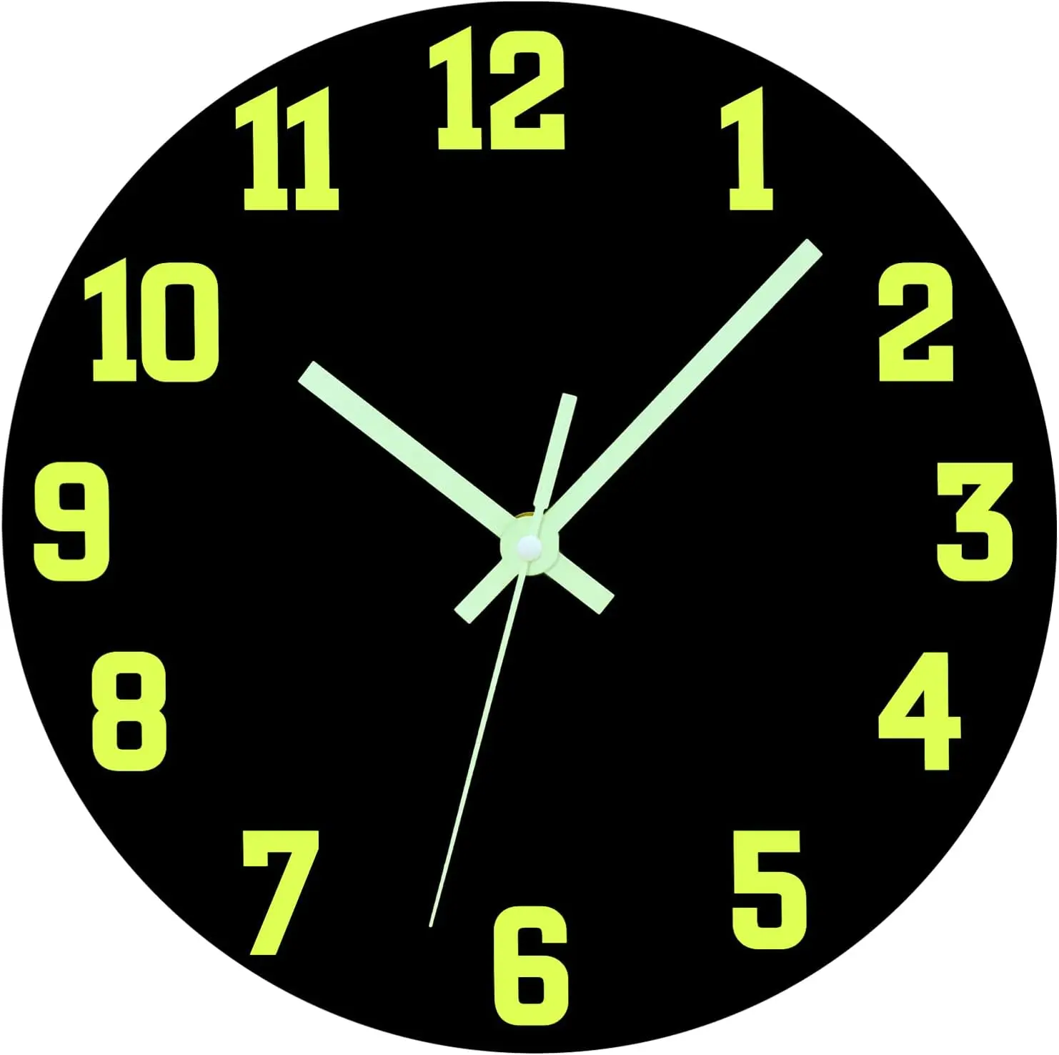 Glow in The Dark Wall Clock, 8 Inch Modern Silent Non Ticking Wall Clocks Battery Operated, Night Light Wall Clock for Living Room Decor, Wall Clocks Decorative for Kitchen Bedroom（Black）