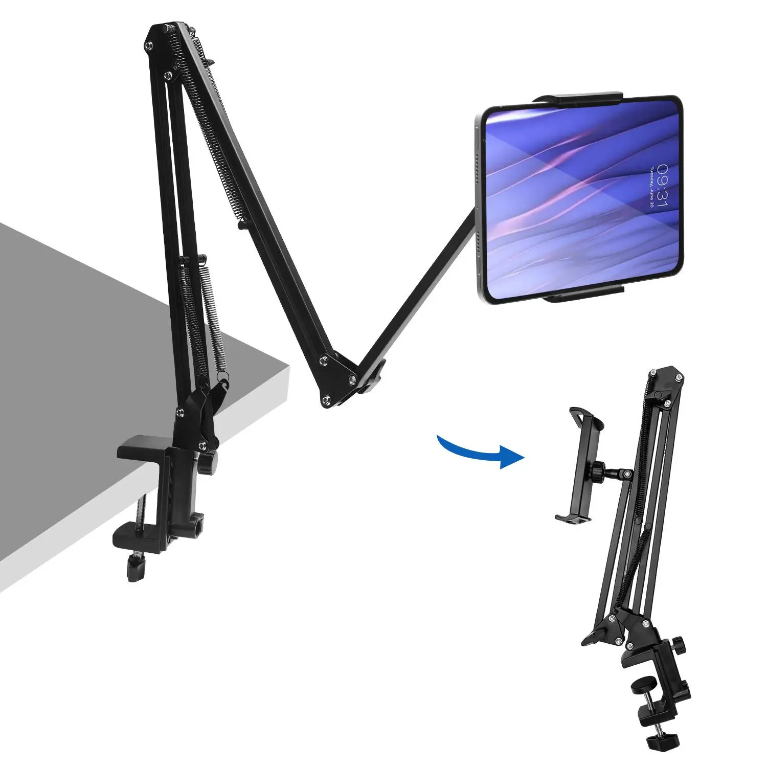 Foldable Metal Cantilever Phone & Tablet Holder - 360° Rotatable, Extendable, Adjustable Clamp Stand with Flexible Articulating Arm, Compact Universal Lazy Mount for Bed/Desk, Easy Installation for Gaming & Live Stream (Back to School), Accessories, Plast