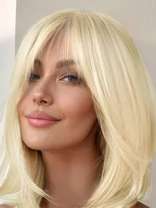 613 Blonde Human Hair Toppers for Women, Real Remy Human Hair Clips for Thin Hair, French Bangs Silk Base Hairpieces, Comfortable Hair Solution for Women