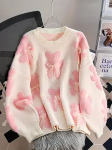 Fashionable Women's Autumn Winter Sweater with Cute Bear Pattern, Sweet Bowknot, Fitted Long Sleeve Pullover for Fall & Winter Style Knitwear
