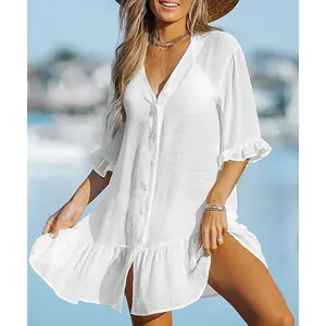 Women's Ruffle Leaf Solid Color Dress