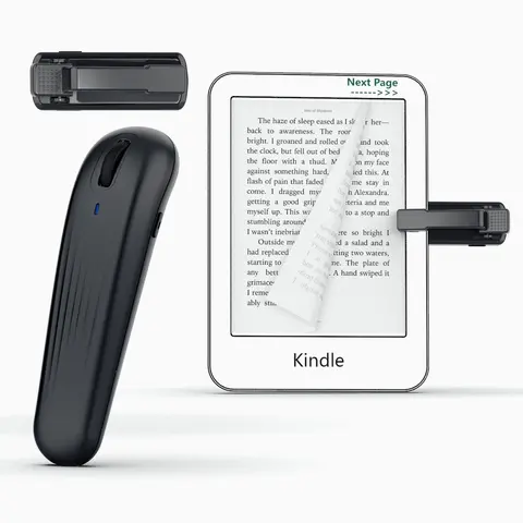 Ergonomic RF Wireless Page Turner Remote Control with Mute Scroll Wheel - Hands-Free Accessory for Kindle Paperwhite/Oasis, Kobo E-Readers, iPad, iPhone, Android Users - Camera Shutter Remote, Back to School Essential with Dual USB-C Charging Cable