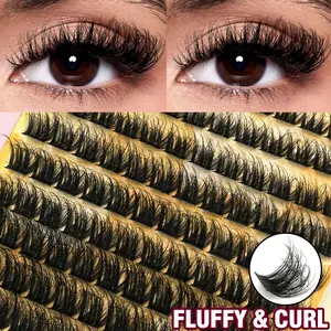 156 Pieces D-Shaped Curled DIY Cluster False Eyelashes, Diy Volume Eyelashes, Length 10-16mm, Segmented Cluster Design, Creates Natural, Voluminous, or Dramatic Effects for Cat-Eye Lashes