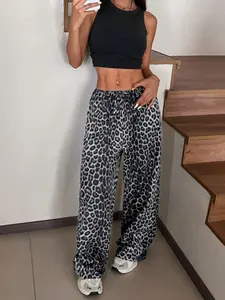 Women's Leopard Print Wide Leg Pants, Casual Straight Leg Jeans for Spring Summer, Street Style Loose Fit Bottoms for Women
