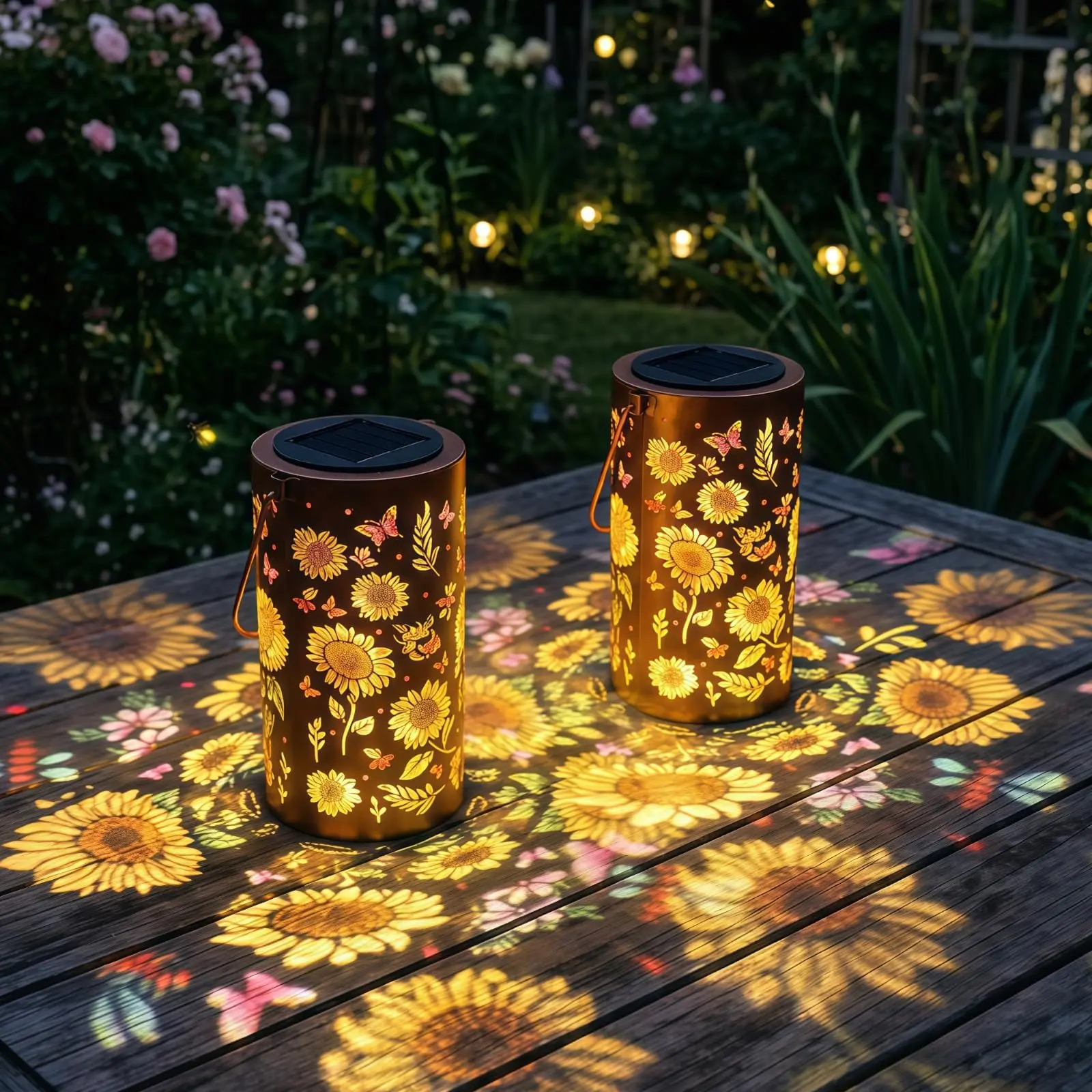 Colorful Sunflower Solar Lanterns - Waterproof Metal LED Hanging Solar Outdoor Lights for Garden, Patio Decor, Christmas, Wedding, Thanksgiving, Halloween Lights