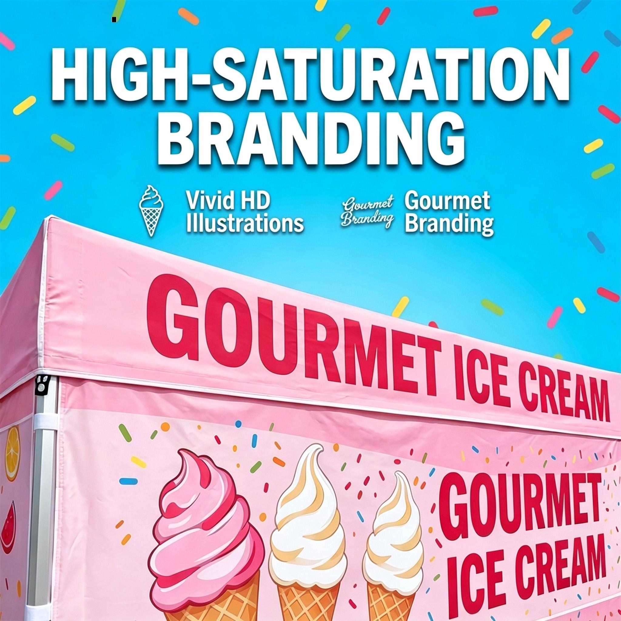 Pink Ice Cream Tent Waterproof Heavy Duty Outood Canopy Foldable Aluminium Frame Refreshment Stand Advertising Commercial Tent Food Booth Stand InStock Tent with Full Back Wall for Street Fairs