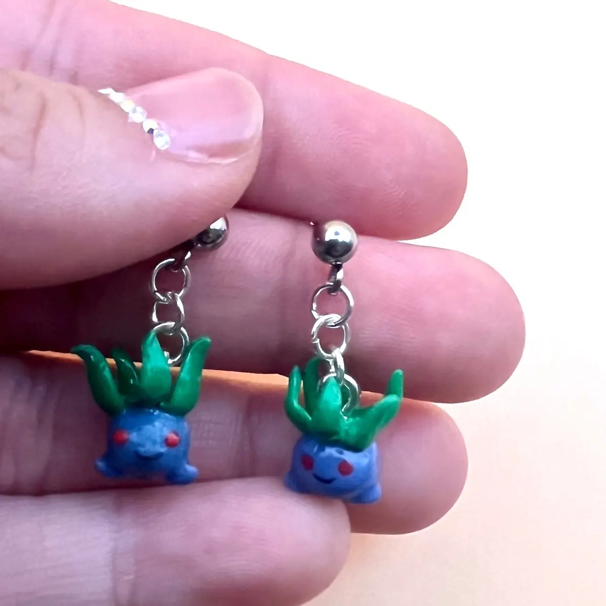 Miniature Pokémon Oddish inspired earrings