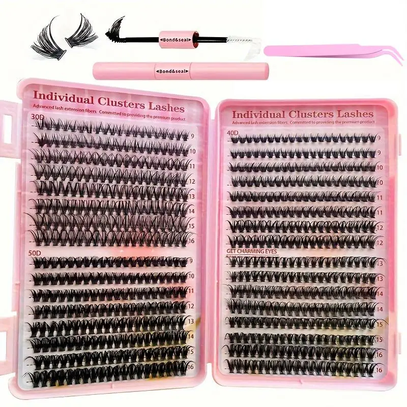 Mixed Length Individual Cluster Lashes with 2 in 1 Glue & Tweezers, 1 Set Curling Strip Lashes, Natural Curl False Eyelashes for Women Eye Makeup