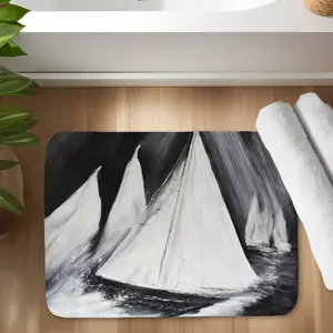 360 stand Artistic Modern Grayscale Storm Boats & Gray Waves Bath Mat, 17x24 in Absorbent Foam Rectangle, Home Bathroom Interior Decor, Interiors, Absorbent Bath Mats
