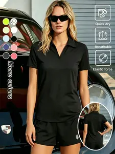 Women's Sporty Slim Fit Polo Shirt, Breathable Tennis Golf, Soft Lightweight Elastic Casual Short Sleeve, Spring Summer Daily Wear, Elastic Breathable Sportswear