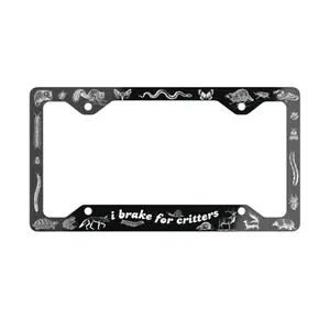 License Plate Frame I Brake For Critters, Black White Fun Inspiring Car Accessories, Anti-Roadkill, Creatures Big and Small