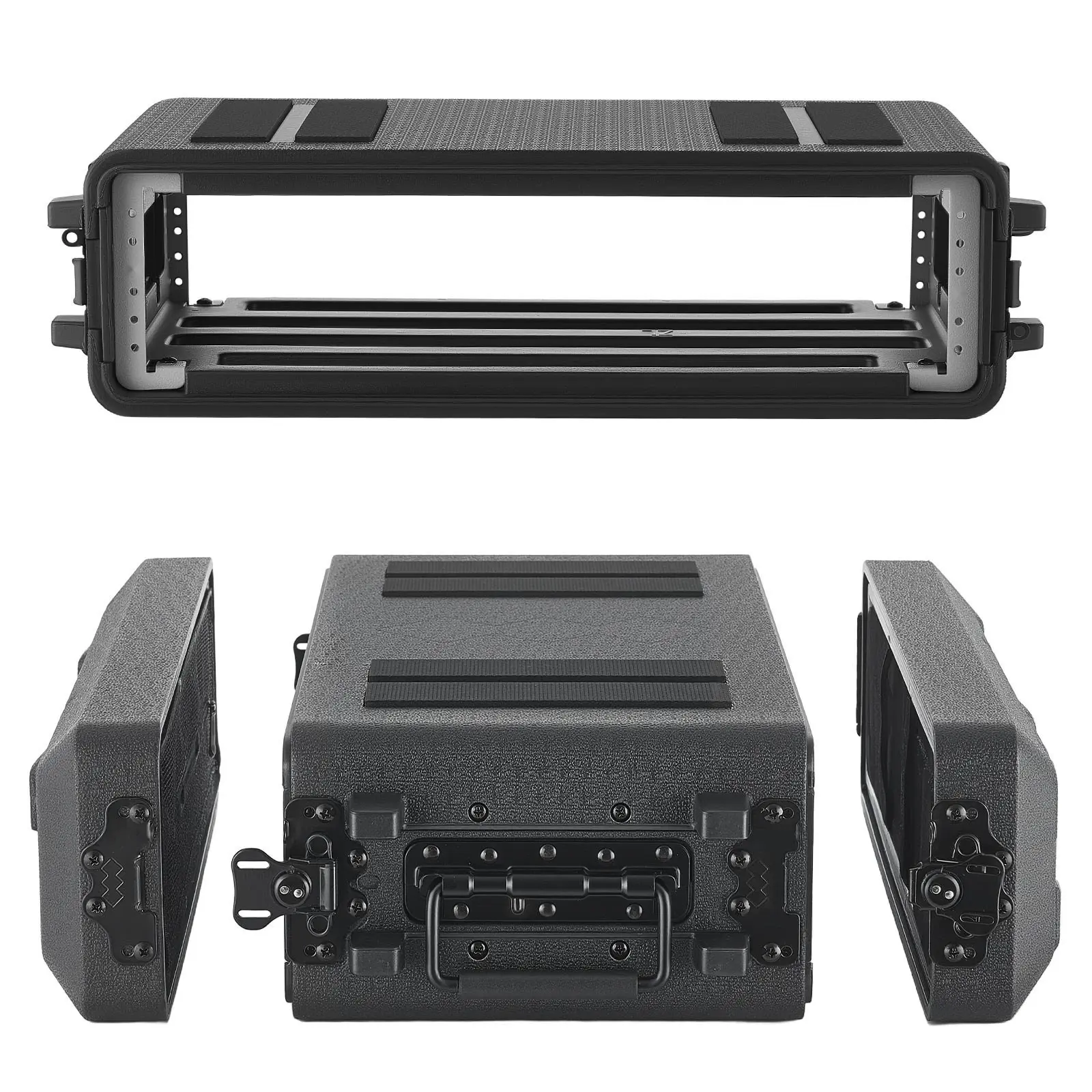 2U Rack Case With 12-Inch Depth, Rackmount Flight Case, Shallow Rack With Microphone Compartment, Polyethylene Construction, Recessed Latches, Easy Installation, For Amplifier, 8.7-Inch Internal Depth