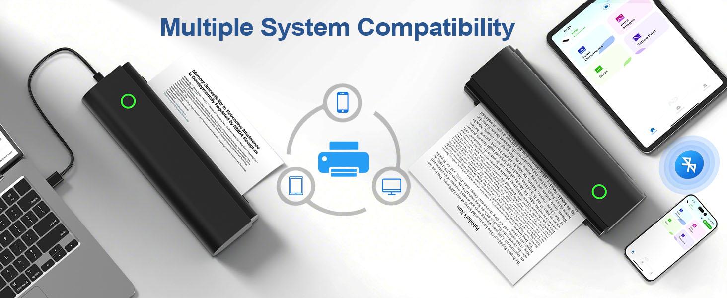 Portable Printers Wireless for Travel, N80 Wireless Thermal Printer Bluetooth Inkless Printer Support 8.5" X 11" US Letter & A4, Compatible with iOS, Android, Laptop