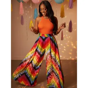 Women's Camouflage Print Palazzo Pants High Waisted Ruched Wide Leg Flowy Flared Summer & Autumn Casual Fitted Maxi Bottoms in Polyester & Spandex Bohemian Style