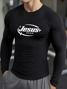 Jesus Christian Long Sleeve Compression Shirt for Men | Faith-Based Athletic Workout Top | Perfect for Bodybuilding, Training & Christian Apparel Enthusiasts
