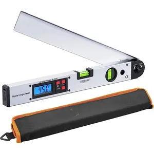 Aluminum Digital Angle Finder Protractor 225 °   16 inch Backlit LCD Digital with Horizontal and Vertical Bubble - Silver