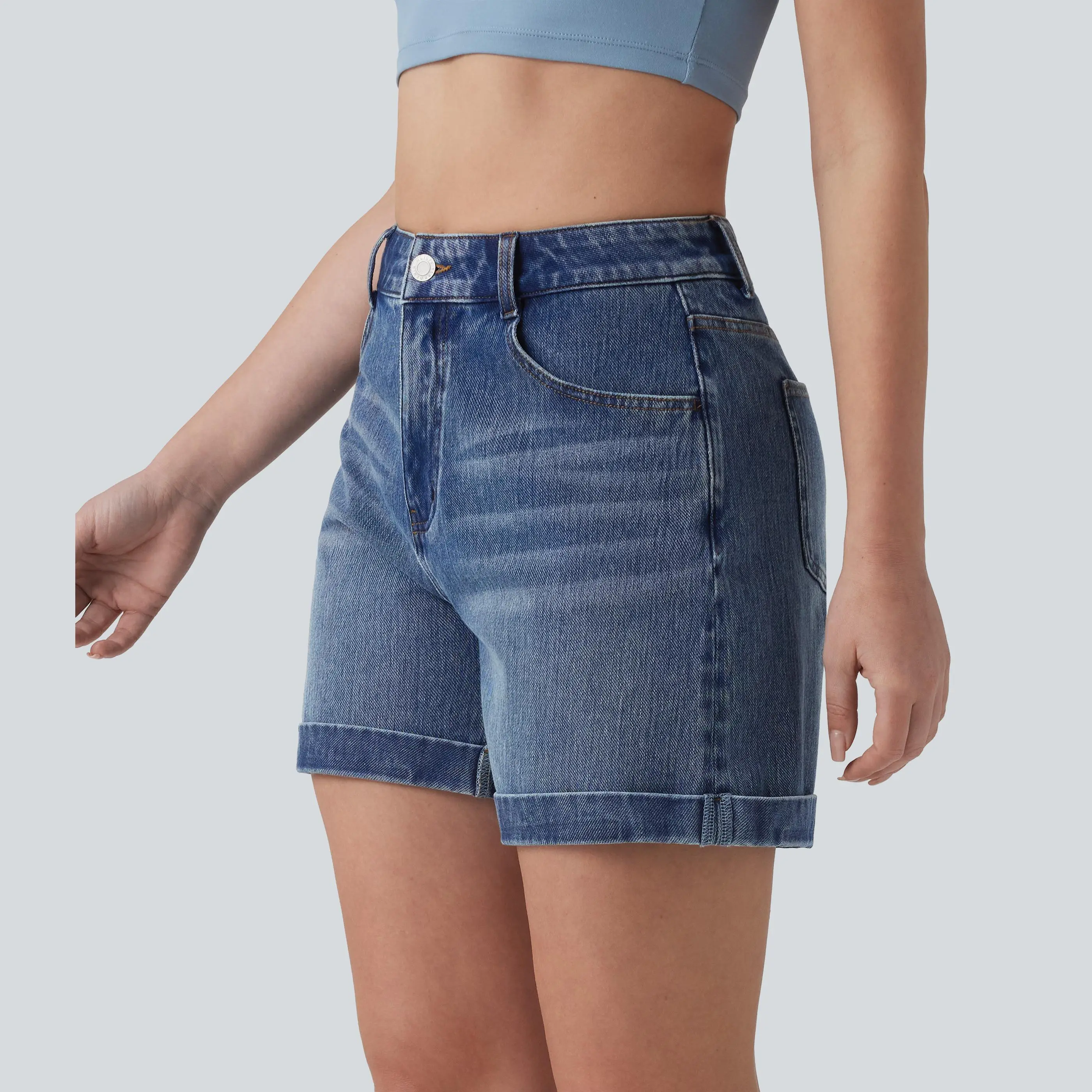 Halara Flex™ Mid Rise Rolled Hem Denim Casual Shorts 5'' with Pockets