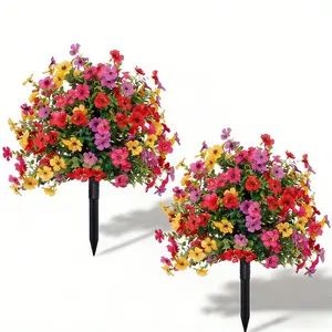 2 Bundles Artificial Violet Rose Bushes, Decorative Flowers, Outdoor UV Resistant Waterproof Flowers, Garden Porch Patio Decor, Low Maintenance No Watering Needed, Realistic Fake Bushes Plants for Garden, Yard, Front Porch, Mother's Day Gift #GLOBAL PICKS