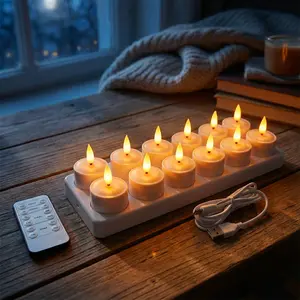 12pcs Rechargeable LED Candles with Charging Base & Remote - Flickering Flameless Tea Lights for Mother's Day Gift, Wedding Centerpieces, Home Spa Decor, Romantic Dinner & Outdoor Party Ambiance