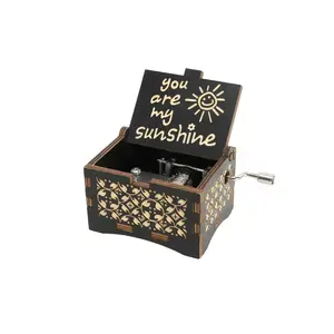 Hand-Crank Wooden Music Box: Plays “You Are My Sunshine” | Vintage Gift for Couples, Lovers, Kids