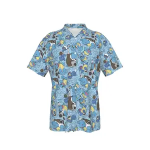 Cartoon Water Creature Hawaiian Shirt, Blue All Over Graphic Aloha Button Up, Casual Summer Beach Wear #graphicshirt #alohaoutfit #vintagevibes #fyp #tiktoktrend