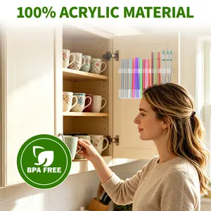 DGAPHRO Acrylic Straw Holder for Cabinet Door - 9.5" Adjustable 2-Part Large Organizer with Ultra-Sticky Adhesive Strips, Reusable 2026 Kitchen Cupboard Storage, Mother Gift Set (Clear)