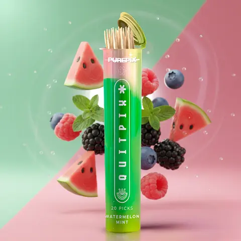 QuitPix Extra Thick Premium Flavored Toothpicks with N-A-C & L-Theanine, Kosher, Vegan MADE IN THE USA (Watermelon Mint 20count pack of 1)
